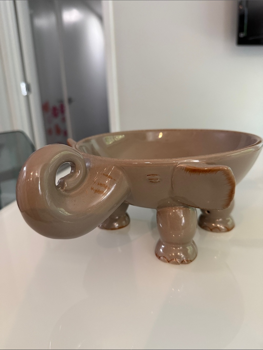 Home Essentials Glazed Taupe Elephant Accent Bowl